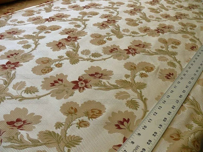 Scalamandre 100% Silk Lampas Lorraine Lace Flower Garland Red Green Gold on Cream White Heavy!