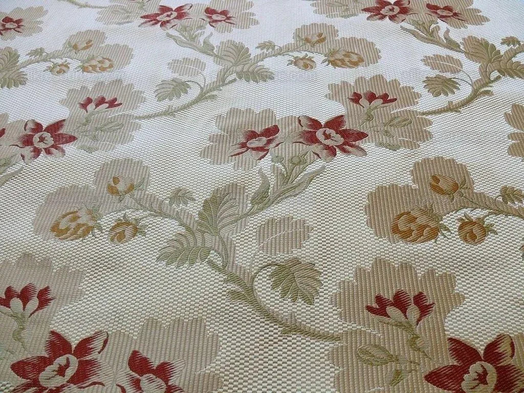 Scalamandre 100% Silk Lampas Lorraine Lace Flower Garland Red Green Gold on Cream White Heavy!