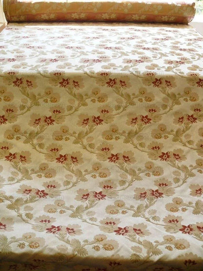 Scalamandre 100% Silk Lampas Lorraine Lace Flower Garland Red Green Gold on Cream White Heavy!