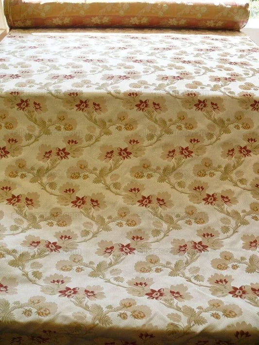 Scalamandre 100% Silk Lampas Lorraine Lace Flower Garland Red Green Gold on Cream White Heavy!