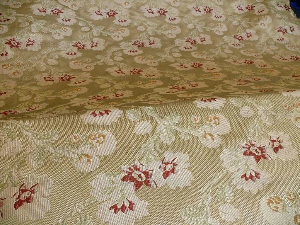 Scalamandre 100% Silk Lampas Lorraine Lace Flower Garland Red Green Gold on Cream White Heavy!