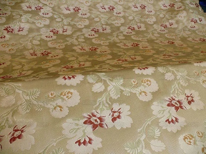 Scalamandre 100% Silk Lampas Lorraine Lace Flower Garland Red Green Gold on Cream White Heavy!