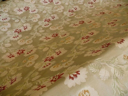 Scalamandre 100% Silk Lampas Lorraine Lace Flower Garland Red Green Gold on Cream White Heavy!