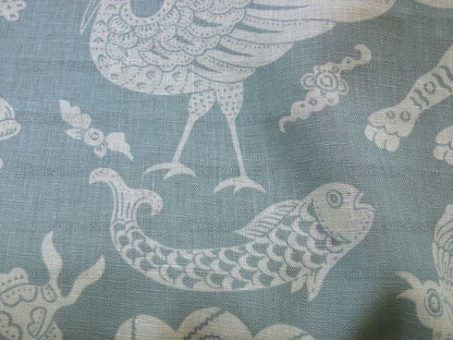 Clarence House Mythical Animals Bali Aqua Blue Robbin's Egg Linen Print Asian Tiger Peacock Fish