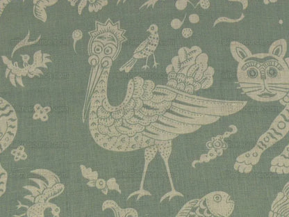 Clarence House Mythical Animals Bali Aqua Blue Robbin's Egg Linen Print Asian Tiger Peacock Fish