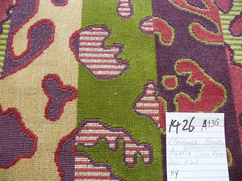 Clarence House Amelie Amelie Linen Velvet Hot Pink Green Bty MSRP USD 300+/y