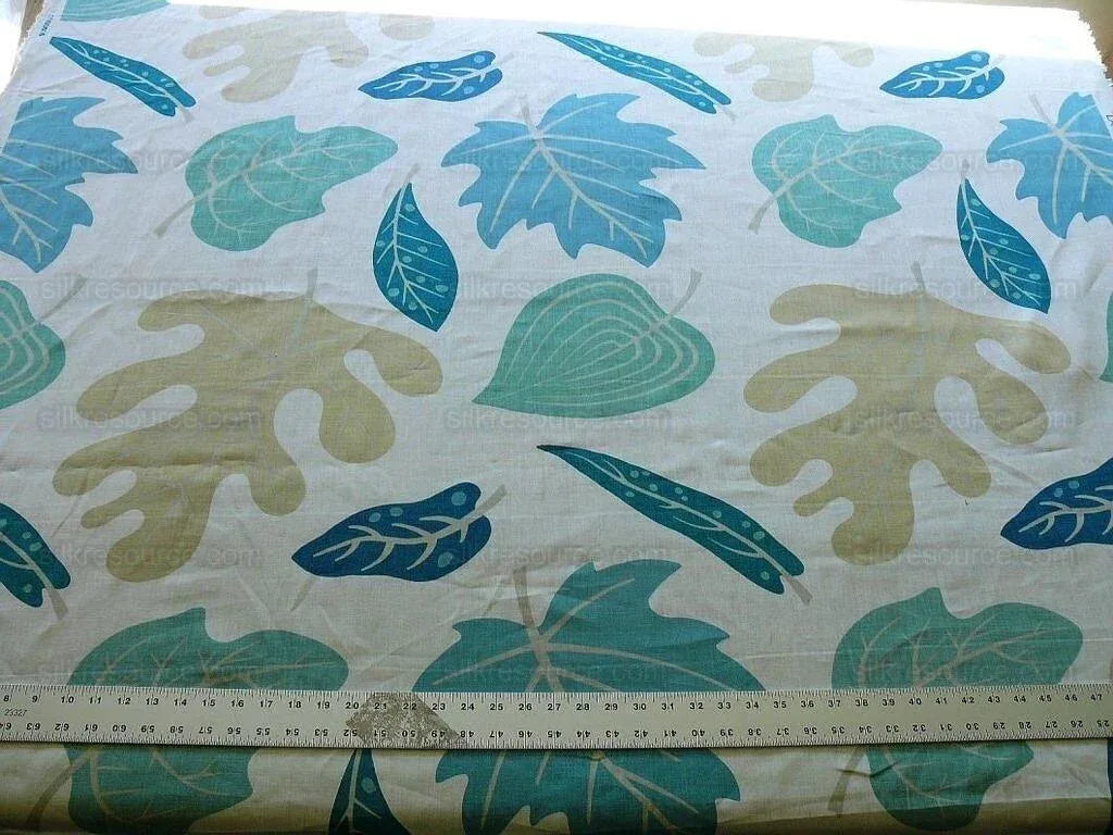 Clarence House Landis Linen Foliage Print Blue Green Grey Tan Chartreuse Elm Maple Oak MSRP USD 190/y