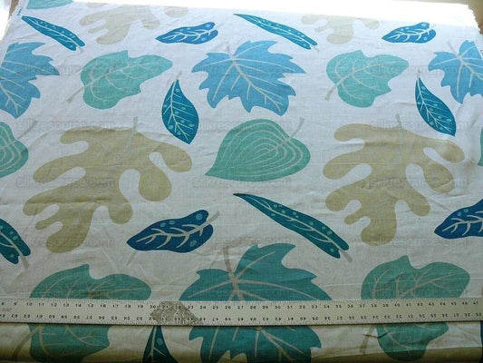 Clarence House Landis Linen Foliage Print Blue Green Grey Tan Chartreuse Elm Maple Oak MSRP USD 190/y