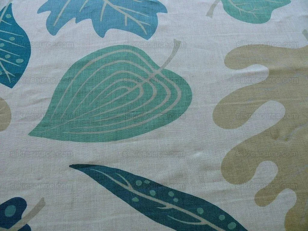 Clarence House Landis Linen Foliage Print Blue Green Grey Tan Chartreuse Elm Maple Oak MSRP USD 190/y