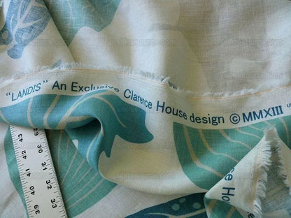 Clarence House Landis Linen Foliage Print Blue Green Grey Tan Chartreuse Elm Maple Oak MSRP USD 190/y