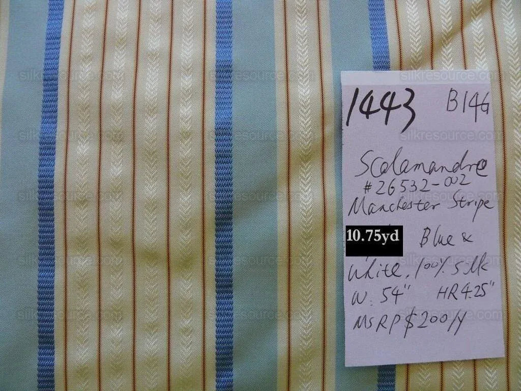 Scalamandre Manchester Stripe 100% Silk Blue White Rust 10.75yd