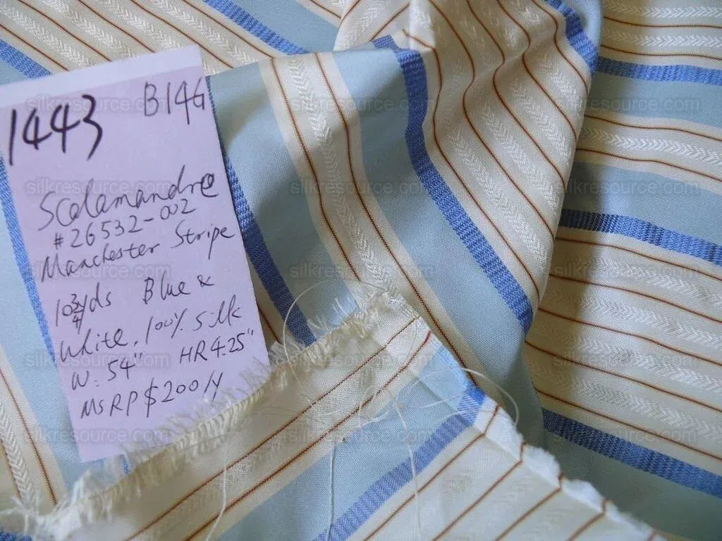 Scalamandre Manchester Stripe 100% Silk Blue White Rust 10.75yd