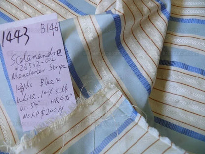 Scalamandre Manchester Stripe 100% Silk Blue White Rust 10.75yd