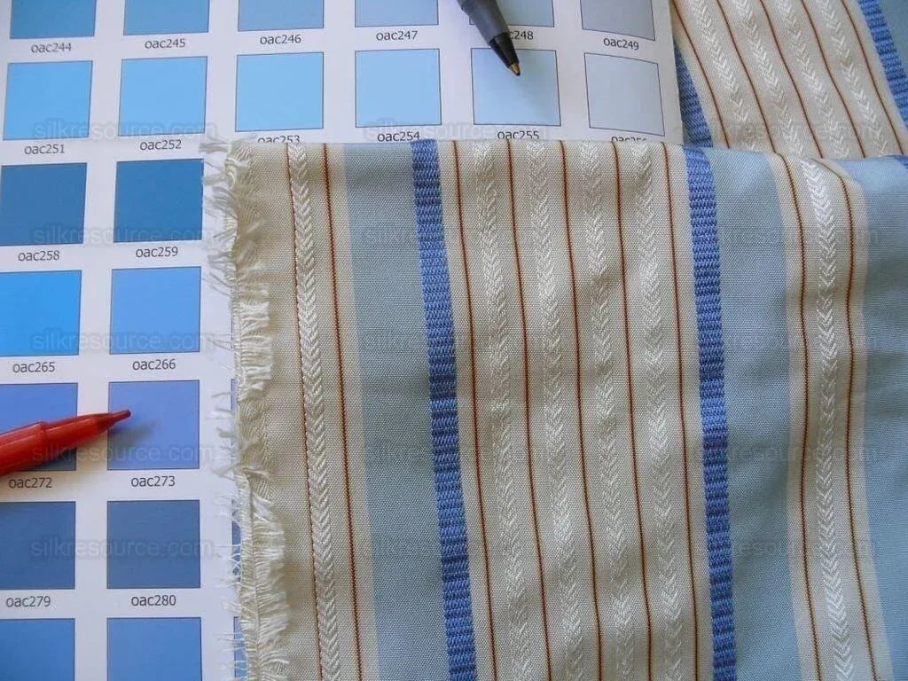 Scalamandre Manchester Stripe 100% Silk Blue White Rust 10.75yd