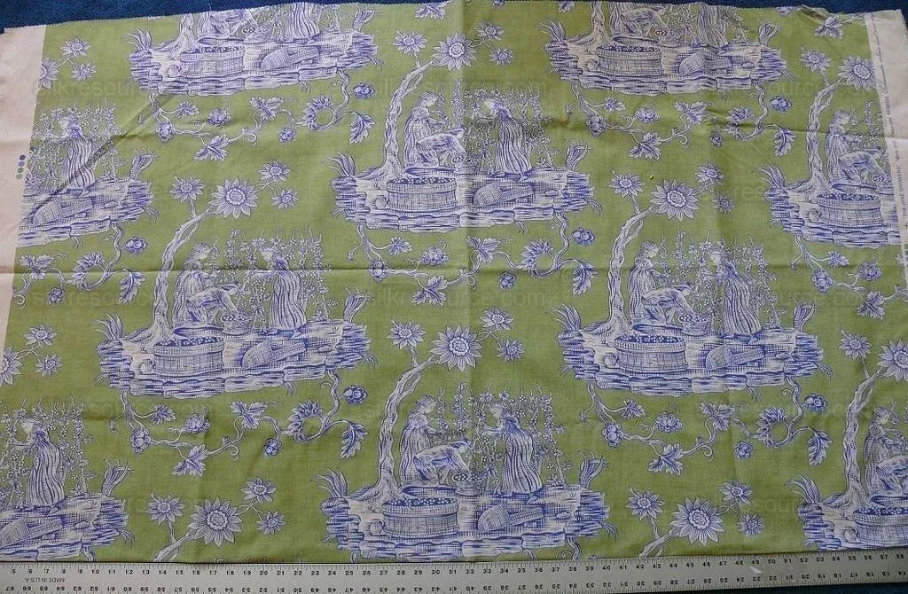 Scalamandre The Wine Grower Linen Print Green Blue 2y