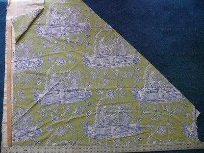 Scalamandre The Wine Grower Linen Print Green Blue 1yd  #1444