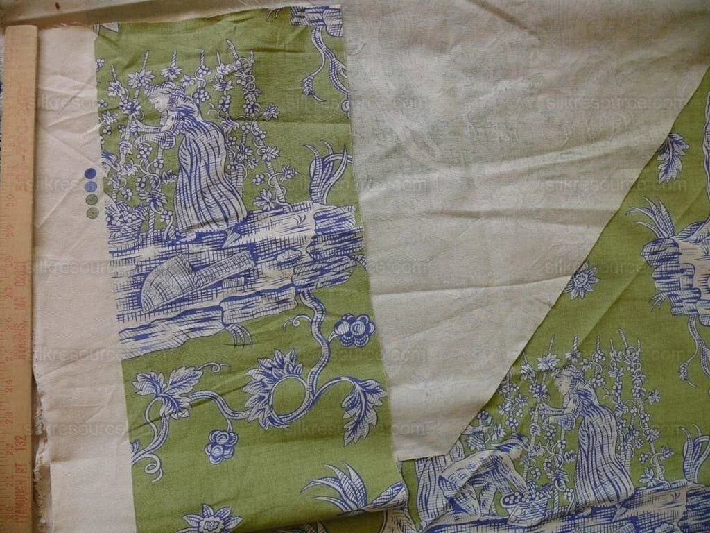 Scalamandre The Wine Grower Linen Print Green Blue 1yd  #1444