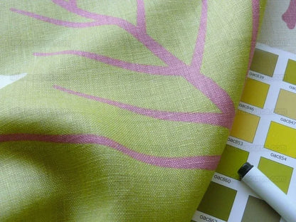 Clarence House Landis Linen Foliage Print Pink Green Tan Chartreuse Elm Maple Oak MSRP USD 190/y