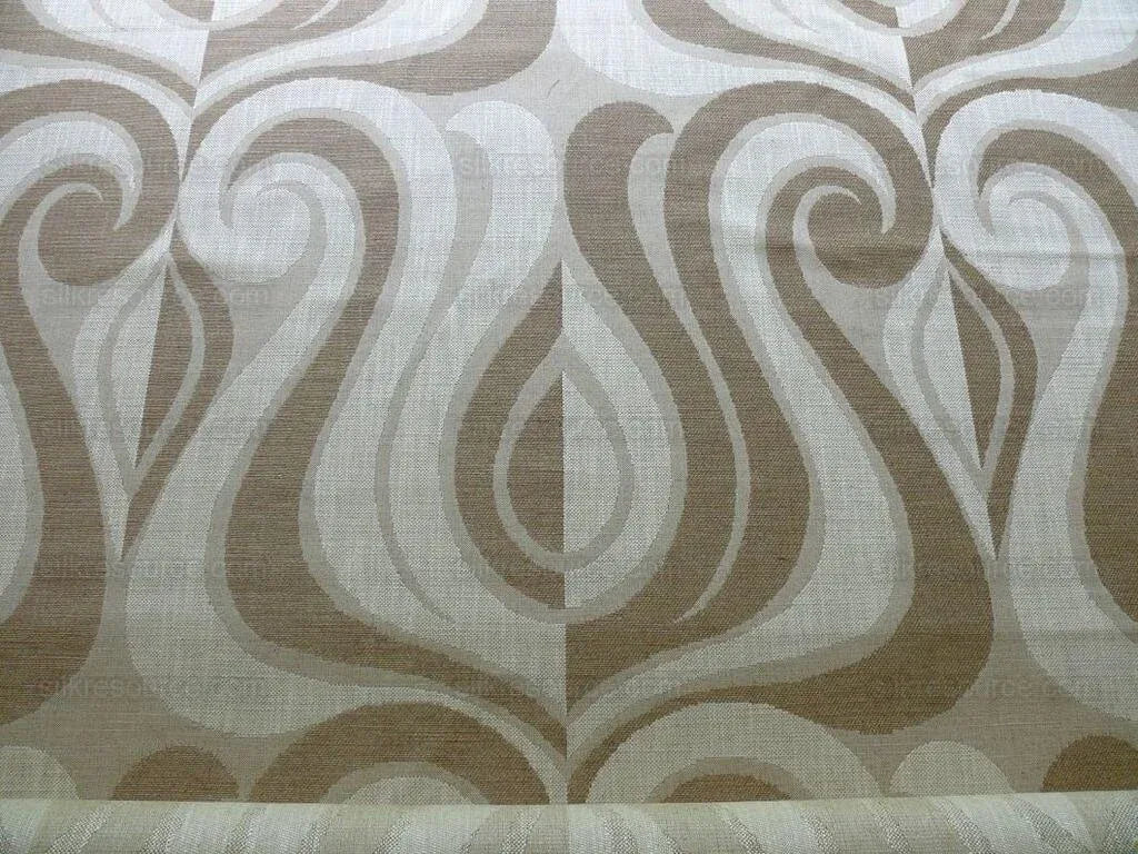 Clarence House Saarinen Melodic Jacquard Sable White Lite Brown Tulip Art Deco Mid Century