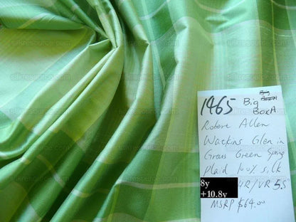 Robert Allen Watkins Glen In Spring Green 100% Silk Plaid Check MSRP USD120/Y