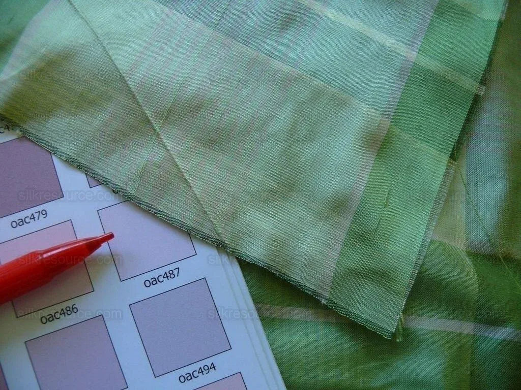 Robert Allen Watkins Glen In Spring Green 100% Silk Plaid Check MSRP USD120/Y