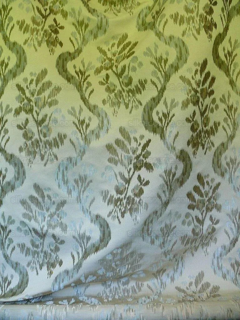 Scalamandre Visby Rosehip 100% Silk Lampas Silver White Blue #1468 MSRP USD 896/Y