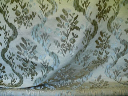 Scalamandre Visby Rosehip 100% Silk Lampas Silver White Blue #1468 MSRP USD 896/Y