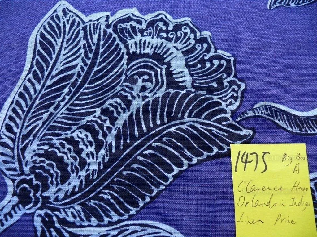 Clarence House Orlando In Indigo Blue Purple Black Linen Tropical Floral Print