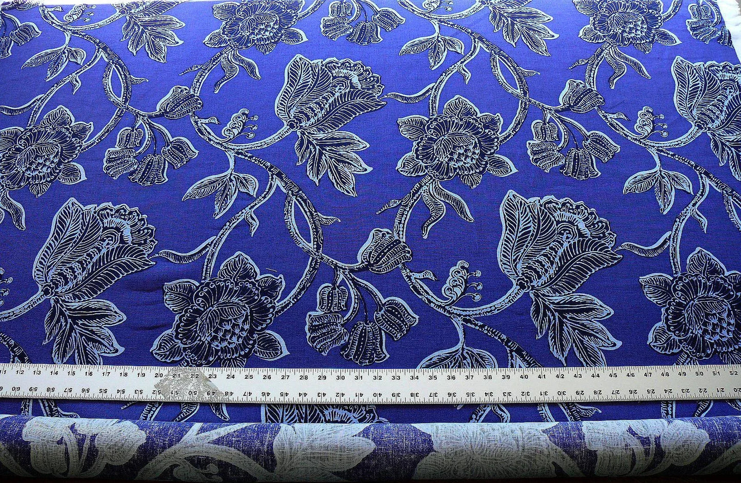 BTY CLARENCE HOUSE ORLANDO INDIGO BLUE PURPLE LINEN FLORAL PRINT