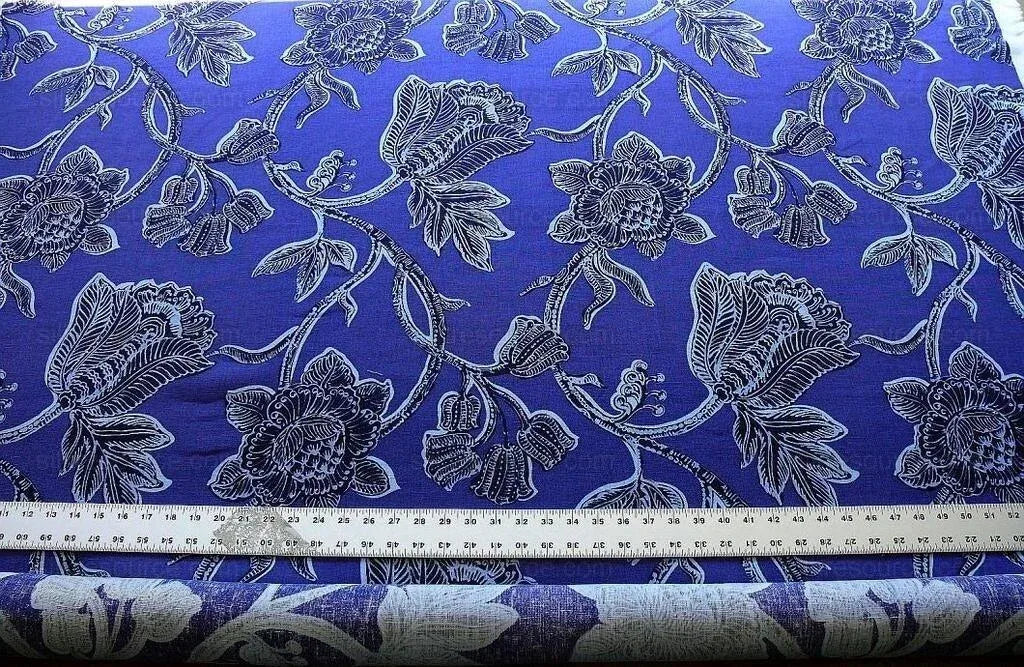 Clarence House Orlando In Indigo Blue Purple Black Linen Tropical Floral Print