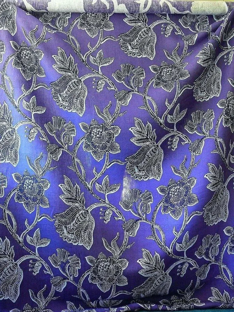 Clarence House Orlando In Indigo Blue Purple Black Linen Tropical Floral Print