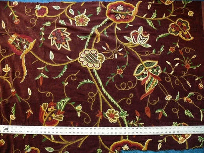 Old World Weavers Sikandra Velour Wool Crewel Velvet Multi On Brown Hand Embroidery MSRP USD 568/y