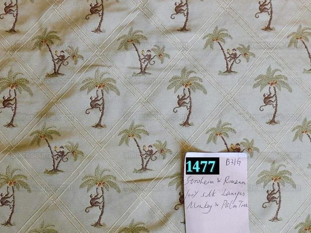 By Yd Stroheim & Romann 100%silk Monkey Coconut Palm Tree Fun Golden Beige MSRP USD200/Y