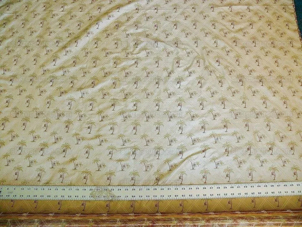 By Yd Stroheim & Romann 100%silk Monkey Coconut Palm Tree Fun Golden Beige MSRP USD200/Y
