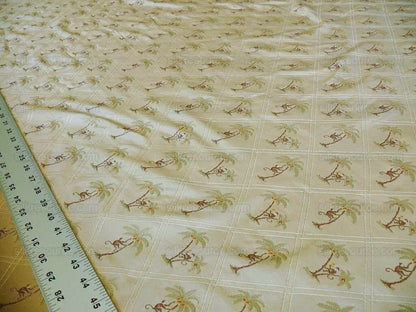 By Yd Stroheim & Romann 100%silk Monkey Coconut Palm Tree Fun Golden Beige MSRP USD200/Y