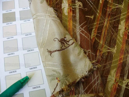 By Yd Stroheim & Romann 100%silk Monkey Coconut Palm Tree Fun Golden Beige MSRP USD200/Y