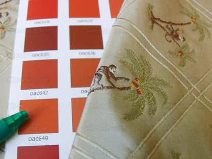 By Yd Stroheim & Romann 100%silk Monkey Coconut Palm Tree Fun Golden Beige MSRP USD200/Y