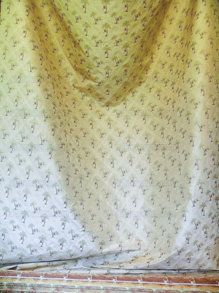 By Yd Stroheim & Romann 100%silk Monkey Coconut Palm Tree Fun Golden Beige MSRP USD200/Y