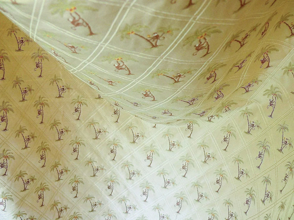 By Yd Stroheim & Romann 100%silk Monkey Coconut Palm Tree Fun Golden Beige MSRP USD200/Y