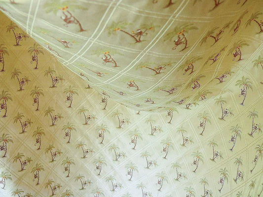 By Yd Stroheim & Romann 100%silk Monkey Coconut Palm Tree Fun Golden Beige MSRP USD200/Y