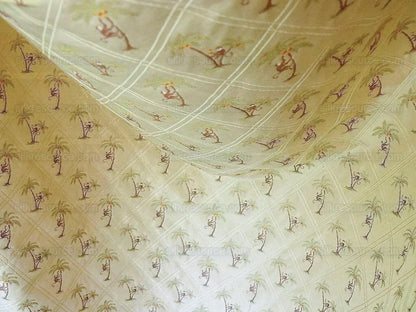 By Yd Stroheim & Romann 100%silk Monkey Coconut Palm Tree Fun Golden Beige MSRP USD200/Y