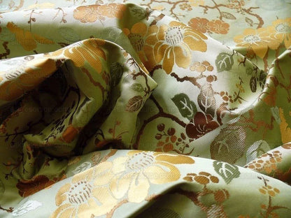 Kravet Chinoiserie Silk Lampas Plum flowing Quince ETHEREAL AIR Celadon Blue Gold