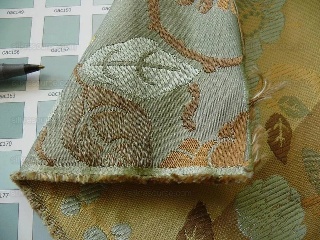 Kravet Chinoiserie Silk Lampas Plum flowing Quince ETHEREAL AIR Celadon Blue Gold