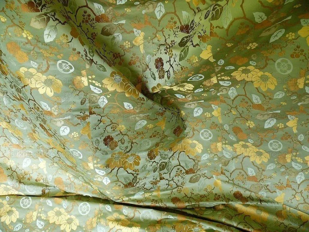 Kravet Chinoiserie Silk Lampas Plum flowing Quince ETHEREAL AIR Celadon Blue Gold