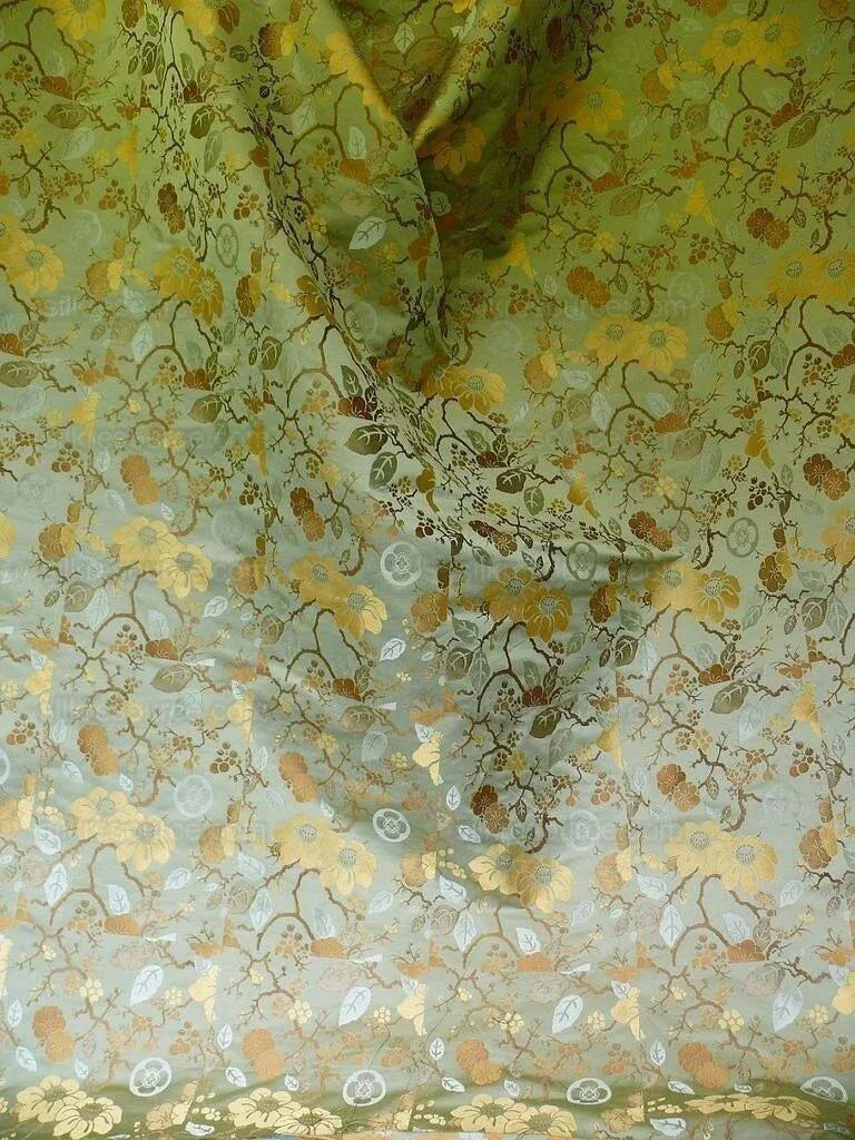 Kravet Chinoiserie Silk Lampas Plum flowing Quince ETHEREAL AIR Celadon Blue Gold