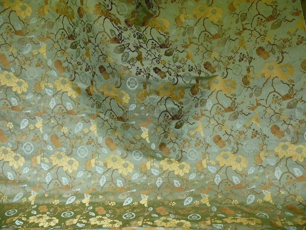 Kravet Chinoiserie Silk Lampas Plum flowing Quince ETHEREAL AIR Celadon Blue Gold