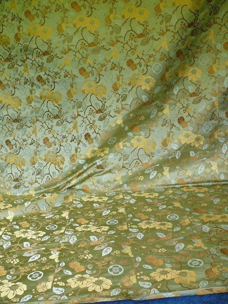 Kravet Chinoiserie Silk Lampas Plum flowing Quince ETHEREAL AIR Celadon Blue Gold