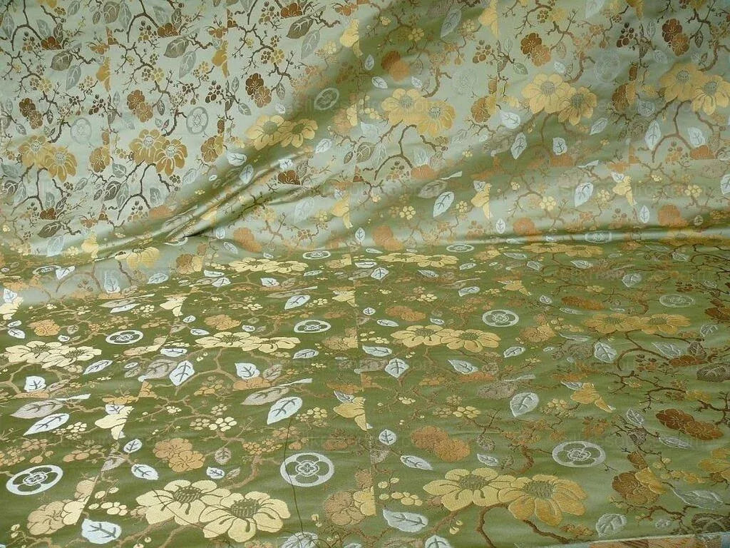 Kravet Chinoiserie Silk Lampas Plum flowing Quince ETHEREAL AIR Celadon Blue Gold