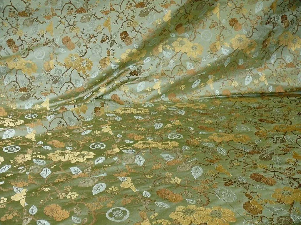 Kravet Chinoiserie Silk Lampas Plum flowing Quince ETHEREAL AIR Celadon Blue Gold