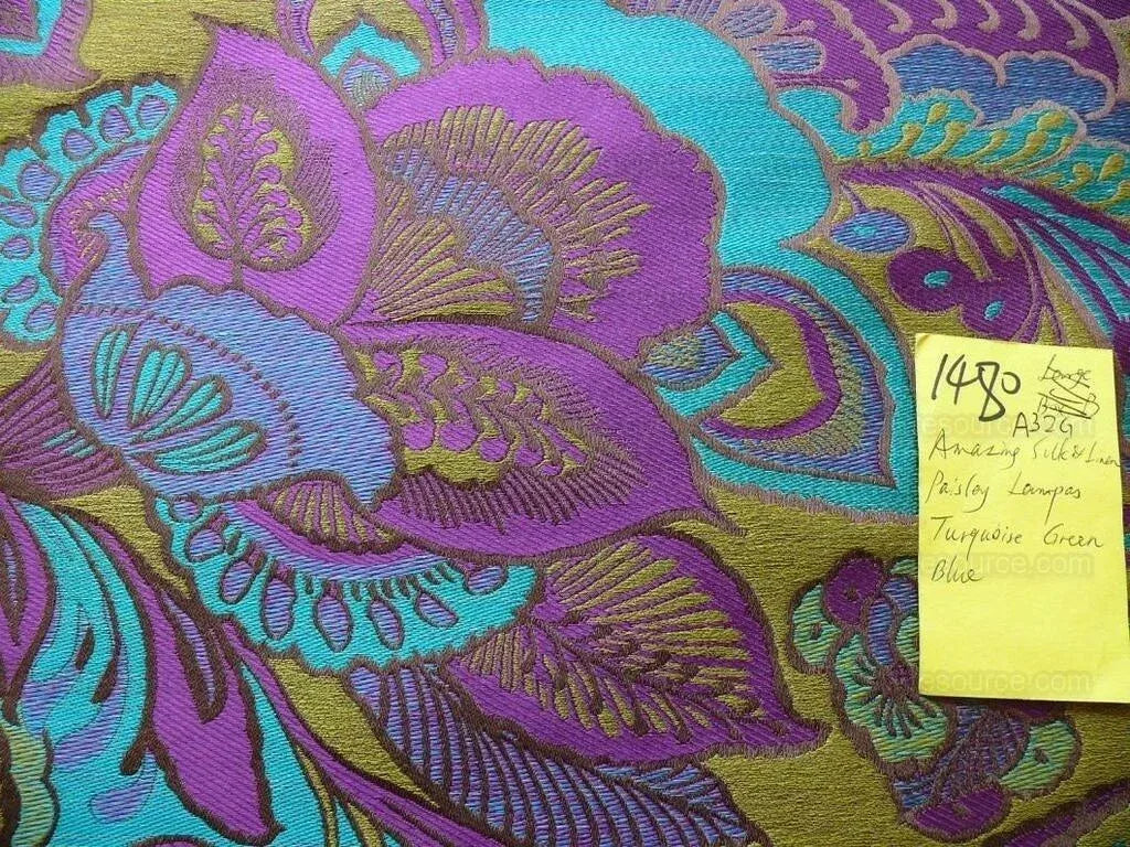 Amazing Silk Linen Paisley Paris Jeweled Turq Green Purple Blue